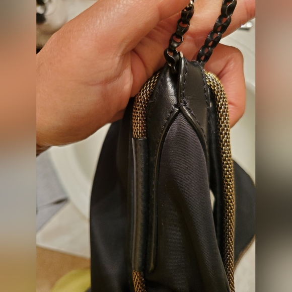 Stuart Weitzman Black Nylon Flap/ Gold Metallic hobo purse bag - Picture 3 of 10